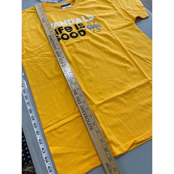 Life Is Good Blue 84 Vandals Graphic T Shirt Mens L Gold Cotton College Tee NEW - Picture 3 of 6